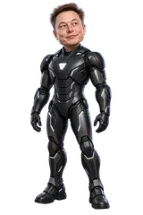 Illustration of a figure in black armour, a parody of Elon Musk